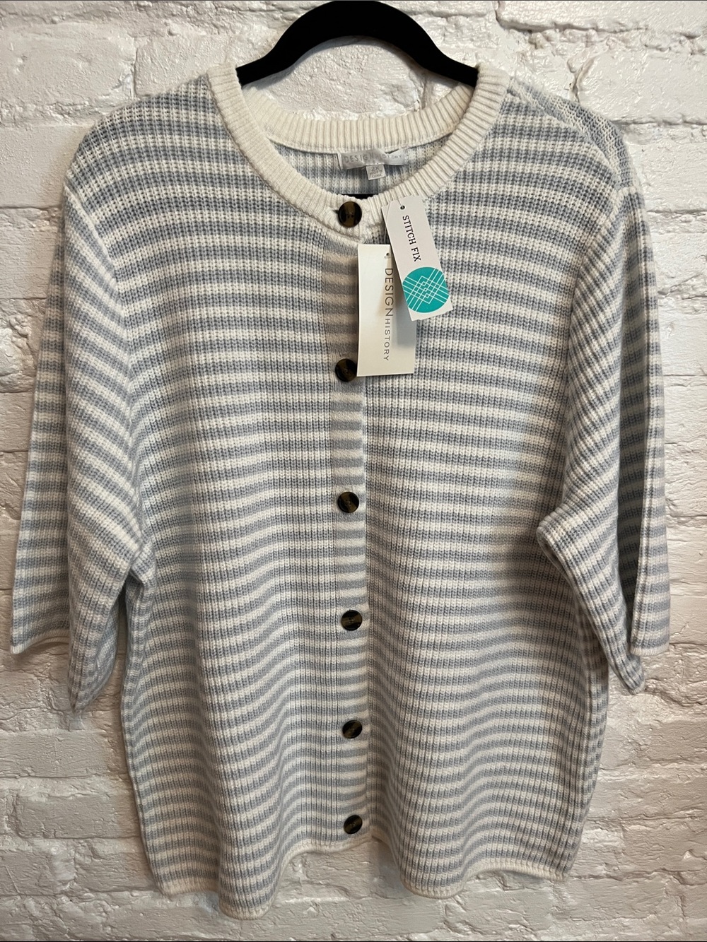 Design History Blue & White Striped Button-Front Cardigan